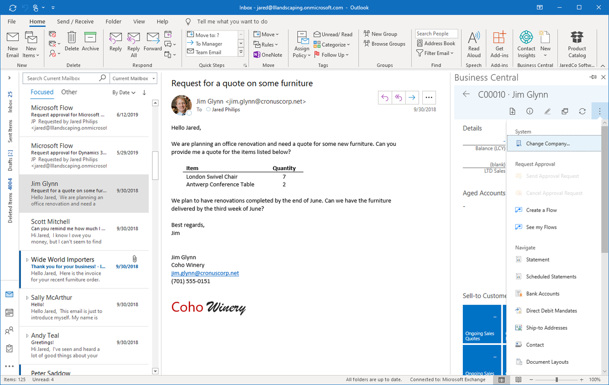MSDYN365BC's tweet image. Many businesses use multiple companies in #MSDyn365BC. With the 2019 release wave 2, you're able to quickly switch companies in your Business Inbox in Outlook and as a result; save time and feel more productive ✅