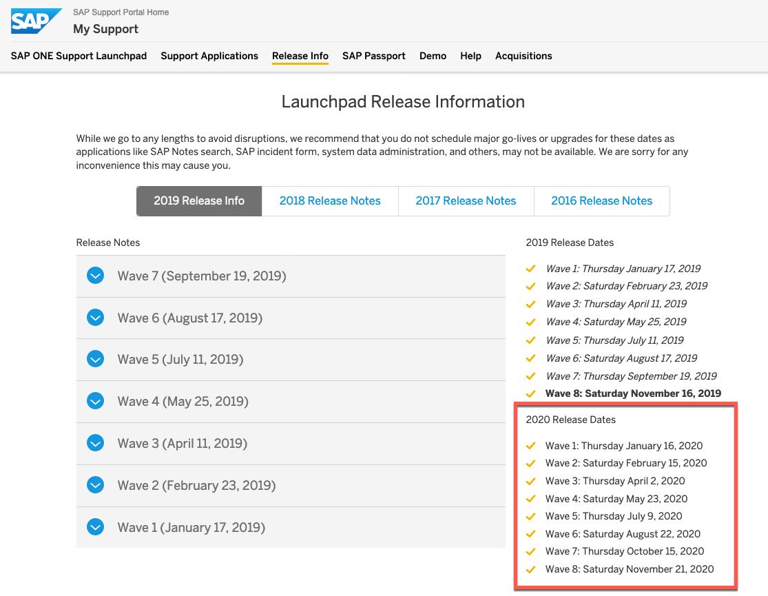 ArnoHelmling's tweet photo. Just Published! Find the 2020 Release Dates of the #SAPONESupportLaunchpad in the #SAPSupportPortal at https://t.co/Vn4zZXgISW #SAPSupport #SAP https://t.co/6vVTq8FZXP