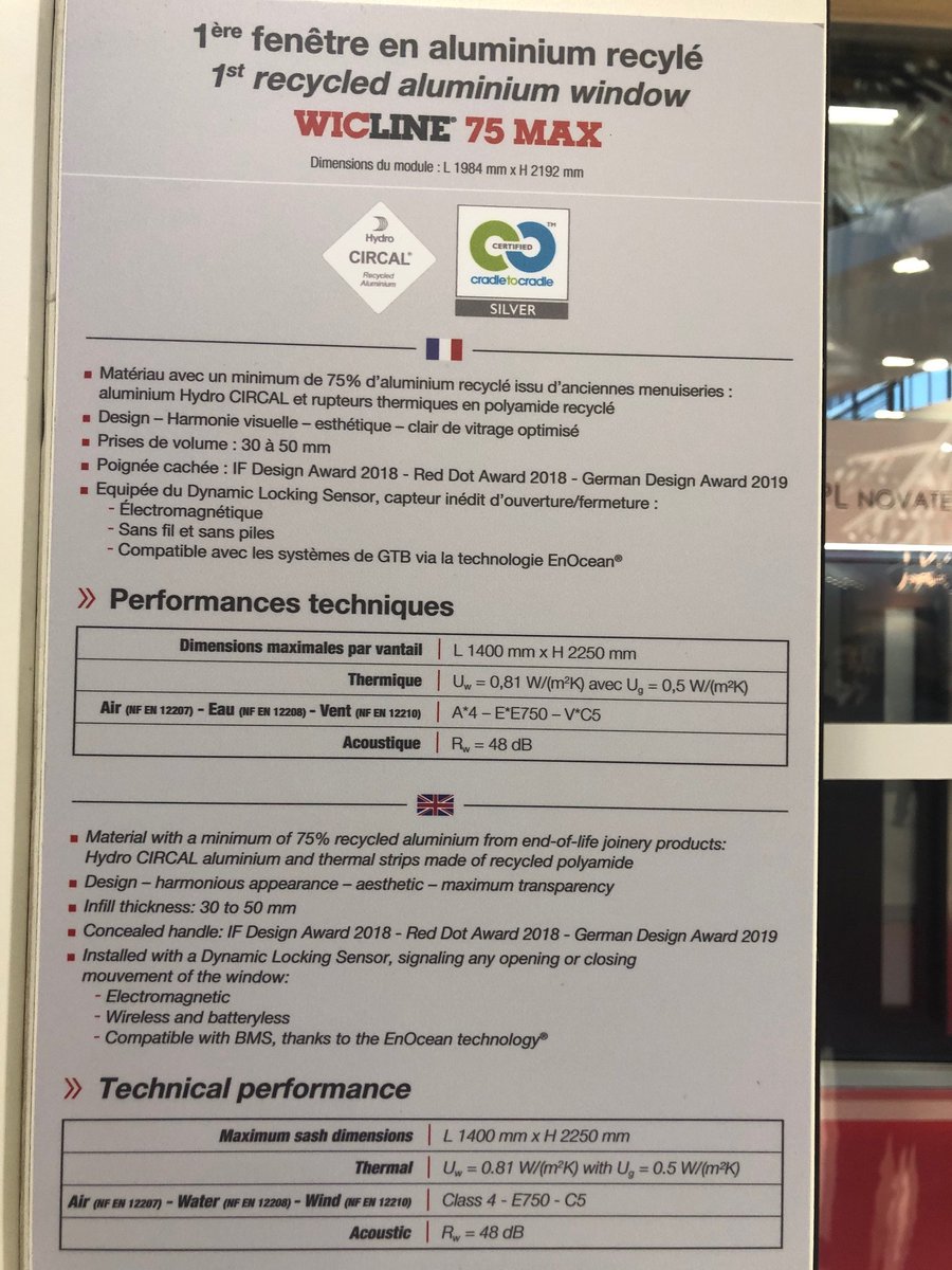 EnOceanAlliance's tweet photo. Congratulations to #EnOceanAllianceMember @NorskHydroASA for winning #batimat2019 Innovation Award for their #smartwindow using #EnOceanTechnology #EnergyHarvesting under their brand #Wicona. https://t.co/CQTpAqeUeI