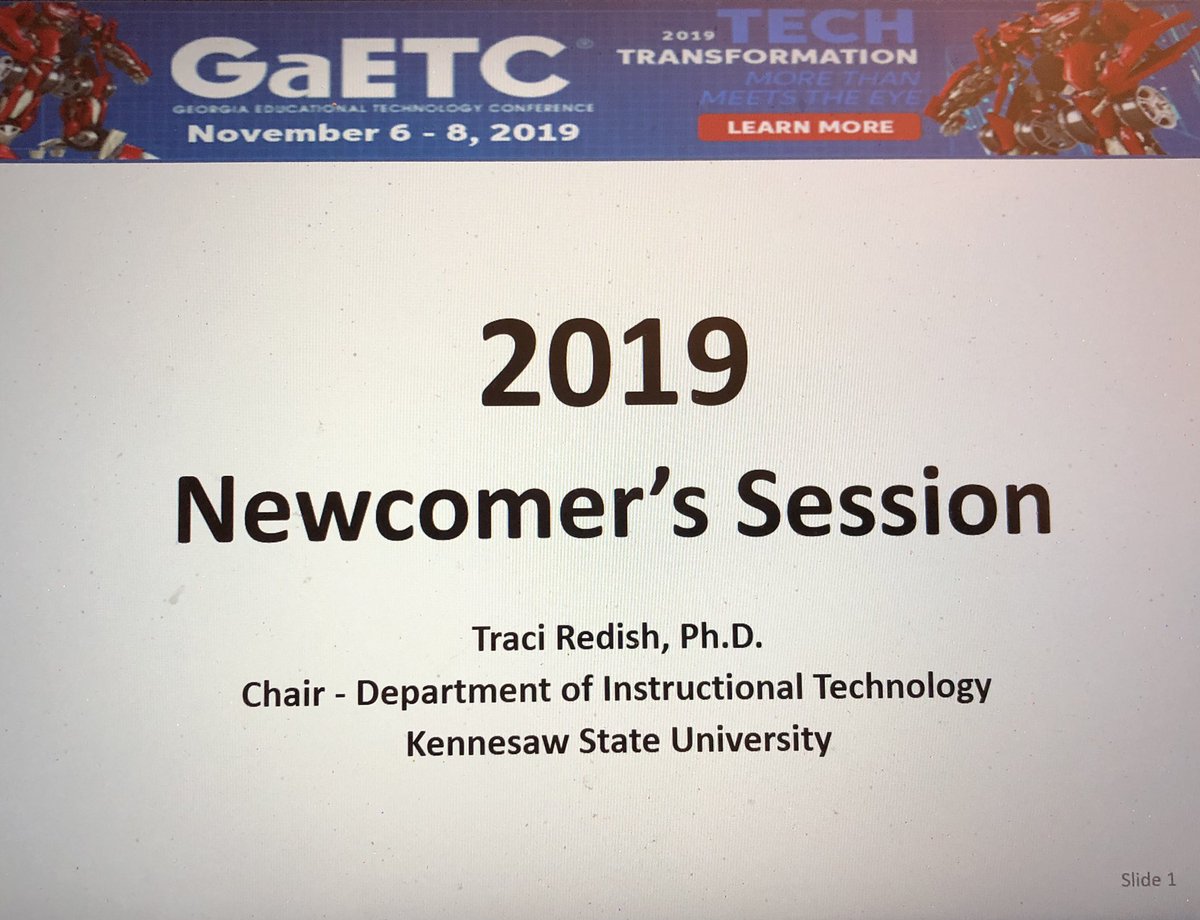 TraciRedish's tweet photo. Join me this morning in Salon 1 at 8:15 for the Newcomer’s Session @GaETConf! @KSUITEC @ksuiteach @KSUBCOE https://t.co/ewfhhFtIoB
