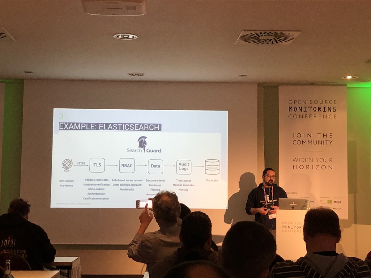.<a href="/searchguard/">Search Guard</a> relies on TLS, node hostname cert verification. RBAC is done via TLS admin certs, full control by the customer. No roles = no access. Security on the field level, and also audit logs. #osmc #elasticsearch 

Impressive talk on #ZeroTrust <a href="/bminsider/">Jochen Kressin</a> ❤️