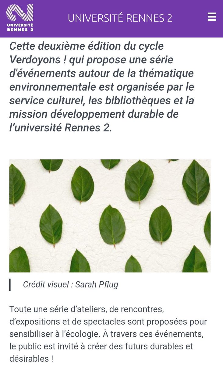 Festival Verdoyons 2019, sur le campus durant le mois de Novembre.
Lien du programme:
univ-rennes2.fr/article/verdoy…