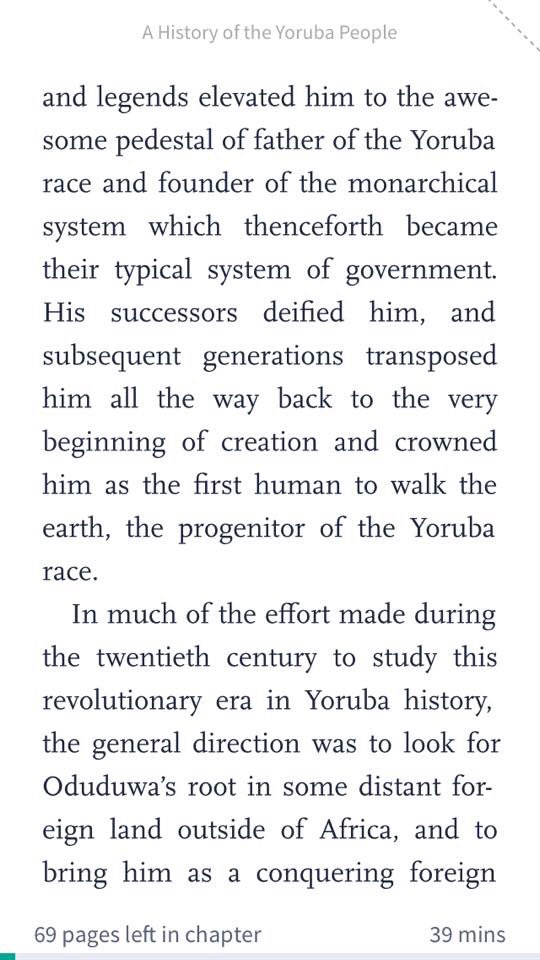 Adebanji Akintoye& #39;s theory on the Origin of the Yoruba Identity. He debunks Samuel Johnson& #39;s Middle Eastern theory and applies deductive reasoning in interpreting the oral tradition.   #Ife  #Oduduwa  #Obatala  #YorubaEnjoy Source: A History of the Yoruba People by S. Adebanji