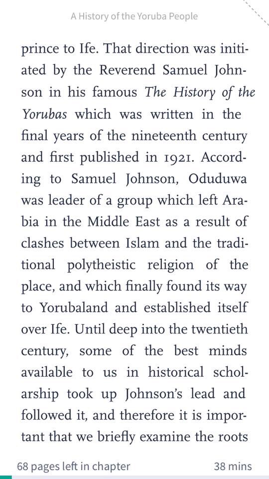 Adebanji Akintoye& #39;s theory on the Origin of the Yoruba Identity. He debunks Samuel Johnson& #39;s Middle Eastern theory and applies deductive reasoning in interpreting the oral tradition.   #Ife  #Oduduwa  #Obatala  #YorubaEnjoy Source: A History of the Yoruba People by S. Adebanji