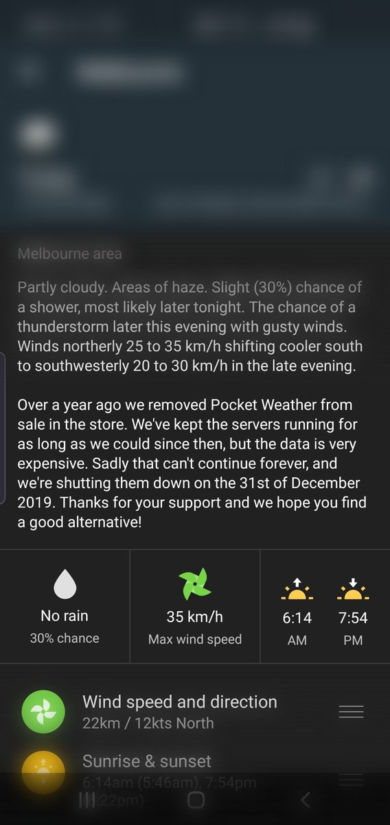Love the android weather app, but I have to say...sad to see you go 😢. #pocketweatherau <a href="/pocketweatherau/">Pocket Weather</a>