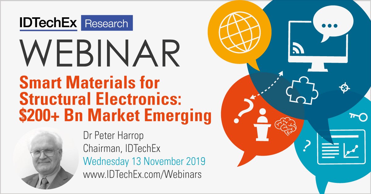 TechAnnick's tweet image. Free 30 min #Webinar
Wednesday 13 November 2019

Smart Materials for Structural Electronics: $200+ Billion Market Emerging

3 sessions to choose from

idtechex.com/en/webinar/sma…

#SmartMaterials #StructuralElectronics #AdvancedMaterials #ElectricVehicles #EnergyStorage