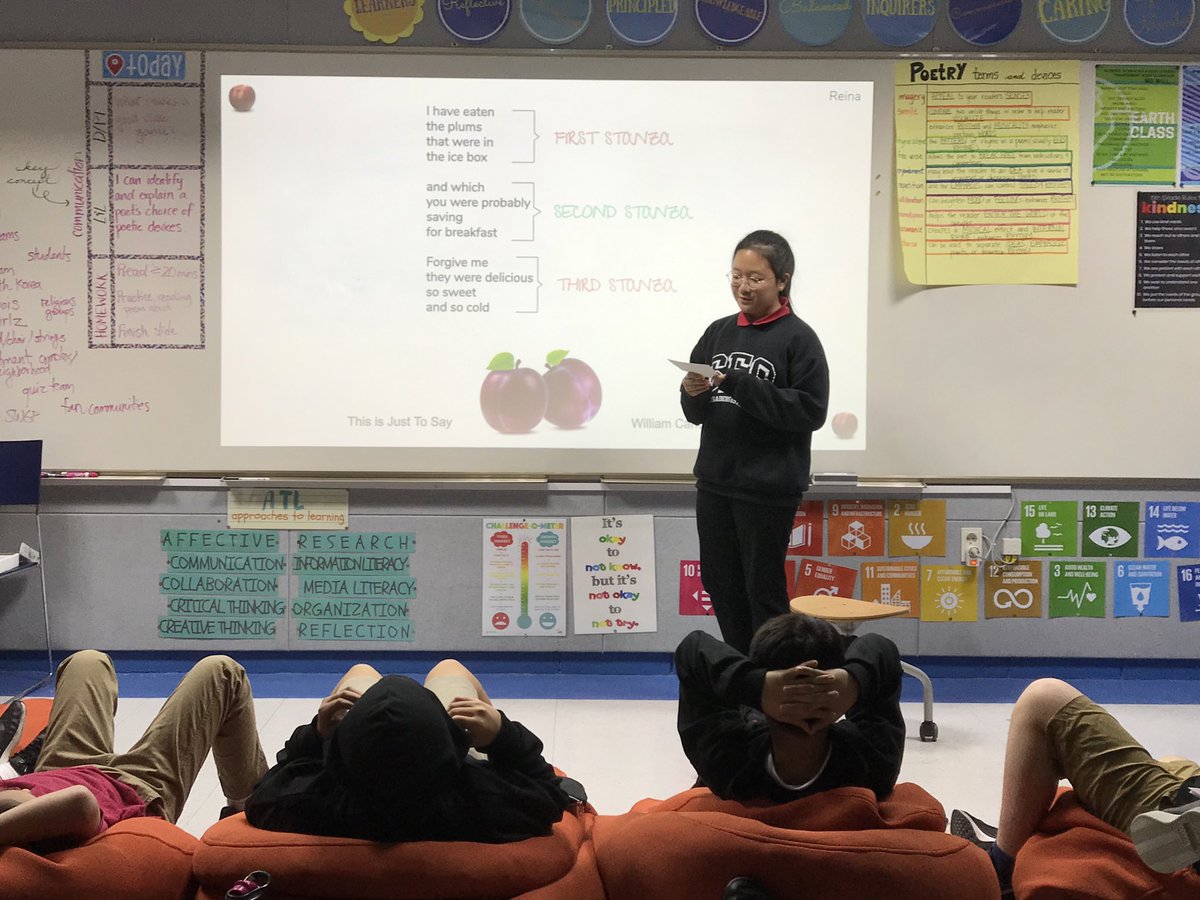 Formative work and food... students shared their analysis of poetic devices’ power during a cookies &amp; milk poetry cafe. #sfs1912