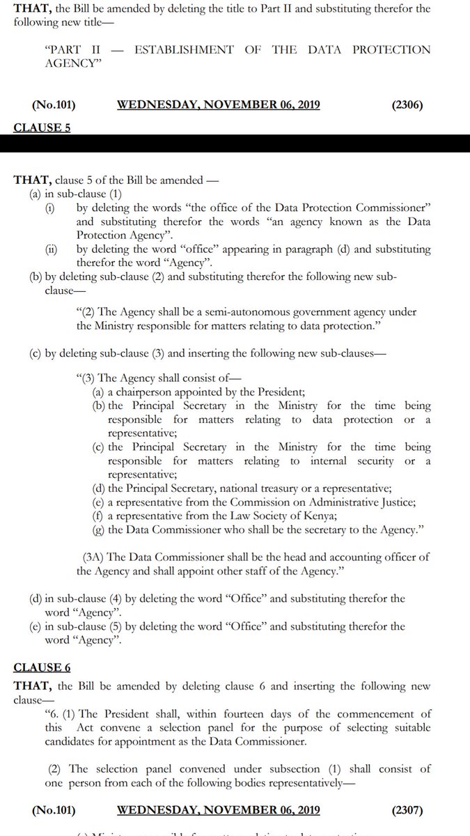Gatuyu's tweet image. This is an EXTREMELY RETROGRESSIVE proposal by a member on Data Protection Bill. It distorts the entire institutional architecture. It TOTALLY dilutes (and ruins) the INDEPENDENCE of data protection regulator. This Should be rejected. #Dataprotection2019