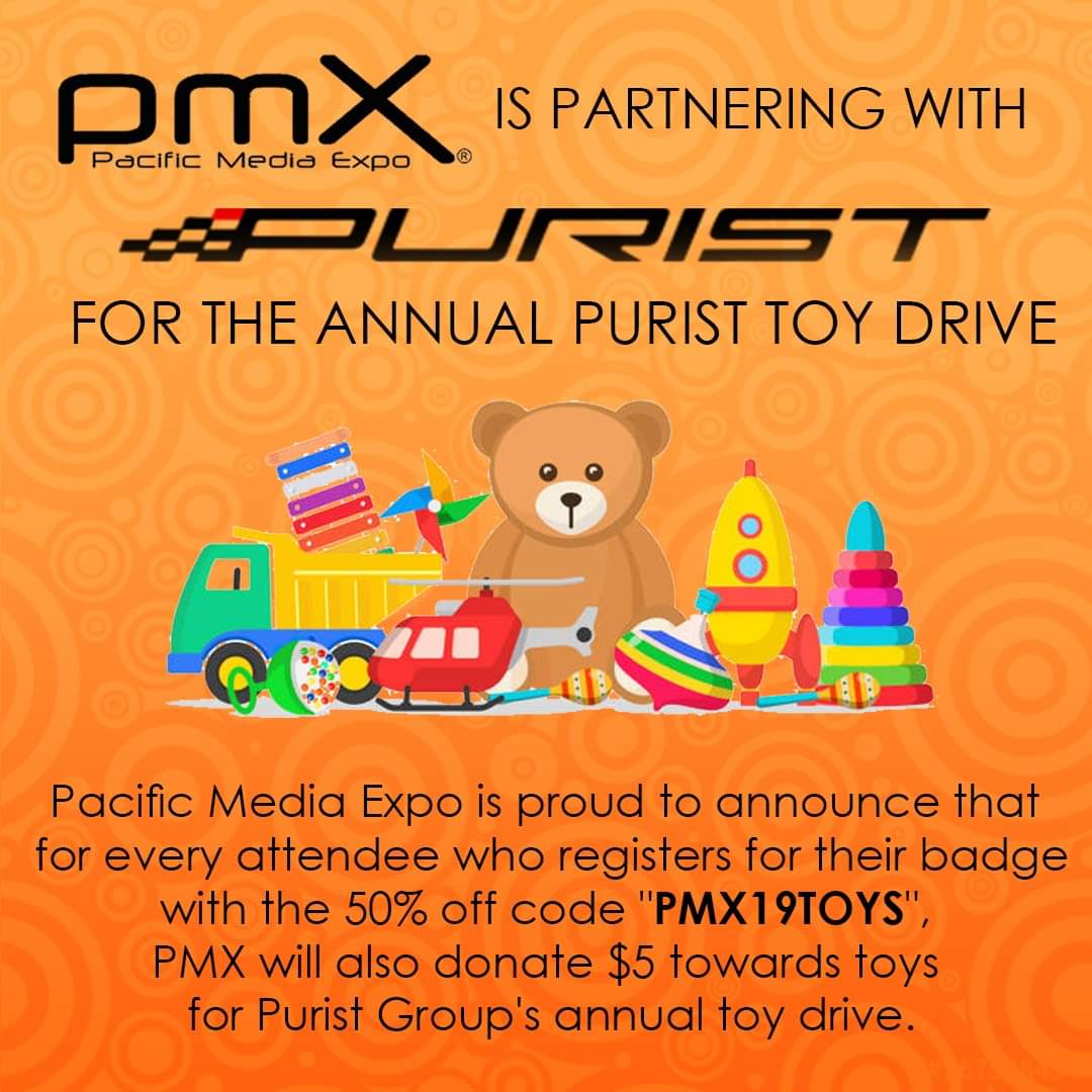 PacificMediaXpo's tweet photo. Pacific Media Expo is partnering with @puristgroup for the annual Purist Toy Drive! For more on the toy drive, visit: https://t.co/huB1MQ4j1w
*We will also be accepting on-site toy donations at con
#charity #toydrive #donate
#toydonation #pmx #pmx19 #pmx2019 #pacificmediaexpo https://t.co/BRNGEXaKqT