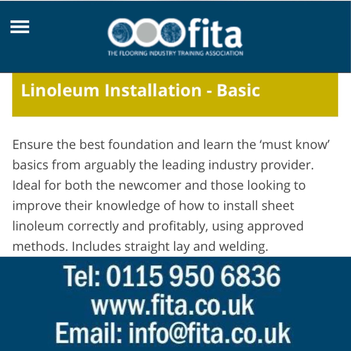 We have one remaining space on our upcoming 2 day Linoleum basic course 14-15 Nov. For more information or to book then be quick and contact us direct or through the website. #TheFITAWay #training #lino #flooring. @ForboFlooringUK
