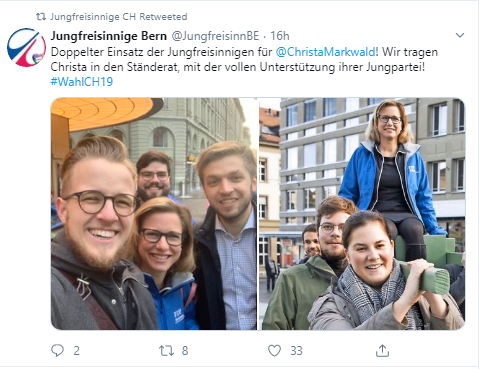 <a href="/minlimarti/">Min Li Marti</a> Die Auflösung ist auch auf Twitter: <a href="/Jungfreisinnige/">Jungfreisinnige Schweiz</a> (nicht Jungfreisnnigen).
Sobald junge Menschen ennet der Parteigrenze sind, wird anscheinend ihr Engagement nicht geschätzt.
Soviel auch zu #Frauensolidarität
Aber streiken und BH verbrennen ist dann toll.
