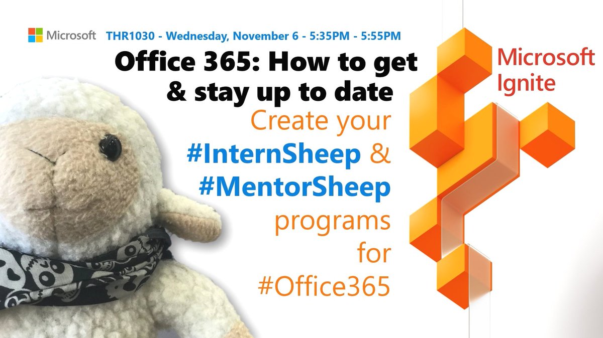 tracyvds's tweet photo. Join us today, Theatre 9 at 17:35, where #Braam and I will share ideas on how to create cultures of self- and lifelong learning. #MSIgnite #InternSheep #MentorSheep #Microsoft365 #Office365 https://t.co/emyojlYdSL