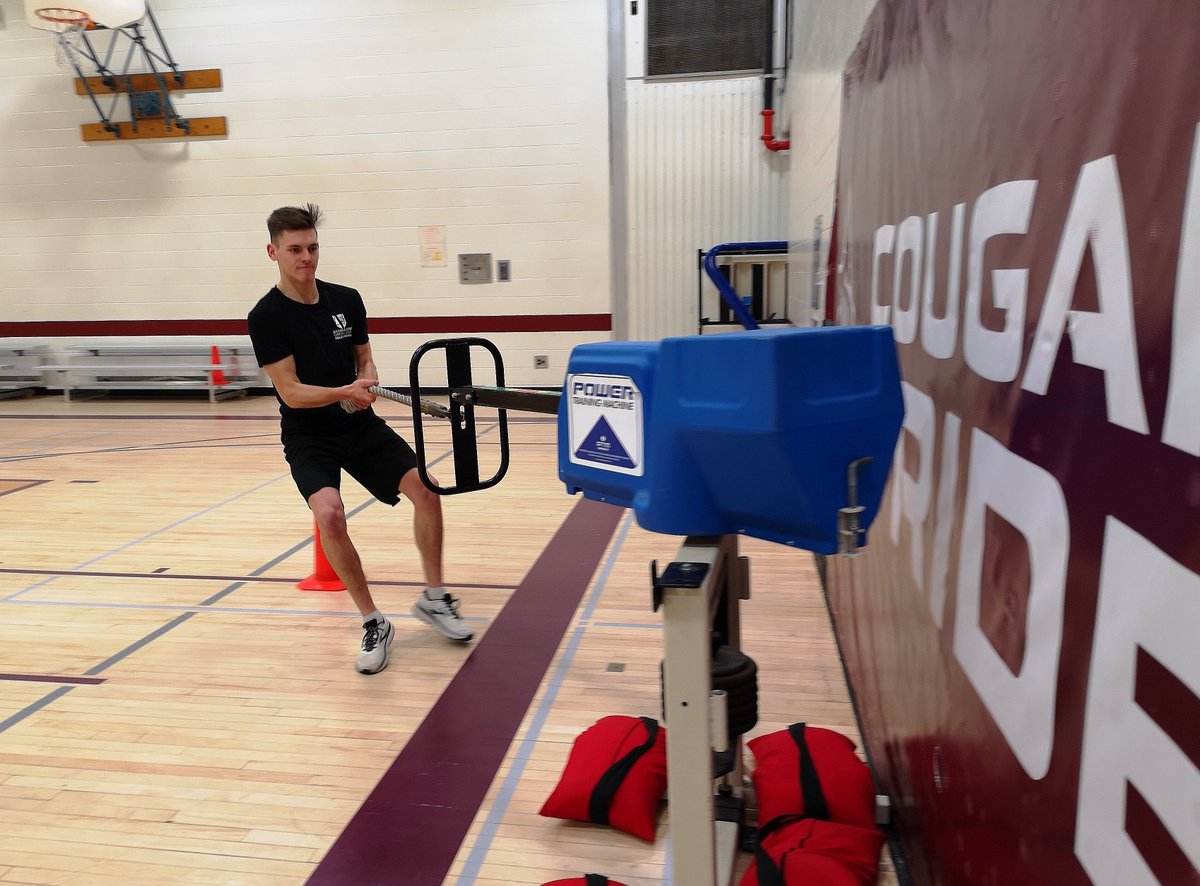 assiniboine_mb's tweet photo. @ACC_PS recruit Nolan Twerdoclib catches some air while running the POPAT earlier this morning. It appears he left @BrandonPolice Cst. Alice Potter hanging on the high-five though! #bdnmb https://t.co/hD6WTUMqE0