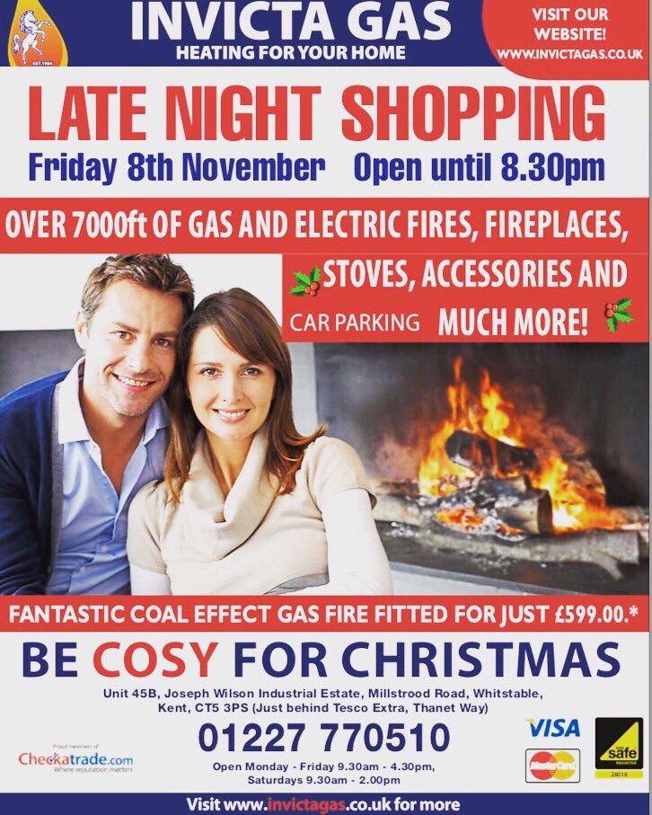 InvictaGasFires's tweet photo. LATE NIGHT SHOPPING🛍 BE COSY FOR CHRISTMAS🎄 FRIDAY 8TH NOVEMBER🔥OPEN UNTIL 8:30PM⭐️#fire #fireplace #gas #electric #boiler #radiator #stove #logburner #cosy #christmas #home #heating #installation #install #latenight #shopping #modern #vintage #bathroom #shower #plumbing https://t.co/iKF9enMh8x