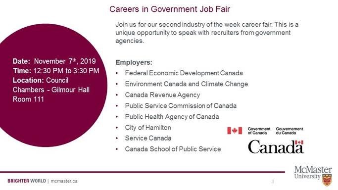 McMasterEE's tweet photo. Government Job Fair - TOMORROW (November 7)!
Students in ALL disciplines can attend! Explore hundreds of career paths! Meet motivated employers looking for you! Learn what experience you need! Network, exchange contact info &amp; hand out your resume! #dreamjob https://t.co/mJGaghmZgo