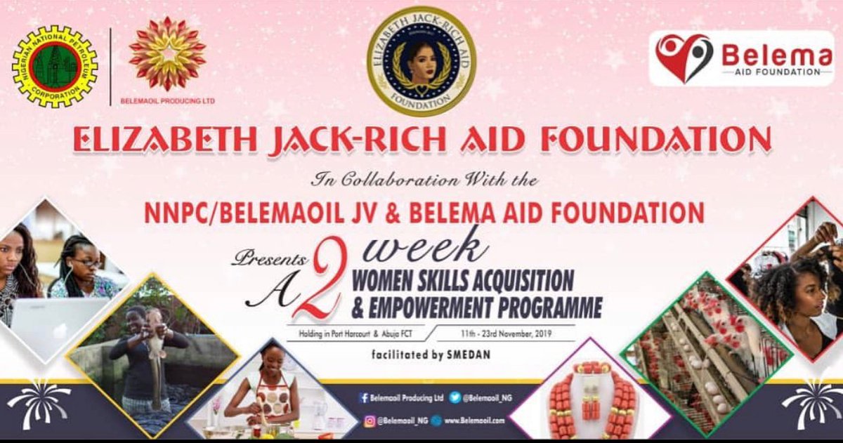 Belema_aid's tweet photo. Elizabeth Jack-Rich Aid Foundation in collaboration with Belema Aid Foundation is set to empower one thousand and one hundred (1,100) women in a 2 weeks skills acquisition by SMEDAN- Small and Medium Enterprises Development Agency of Nigeria.
Let Love Lead
#love #womenempowerment https://t.co/SsHhVLJGFs