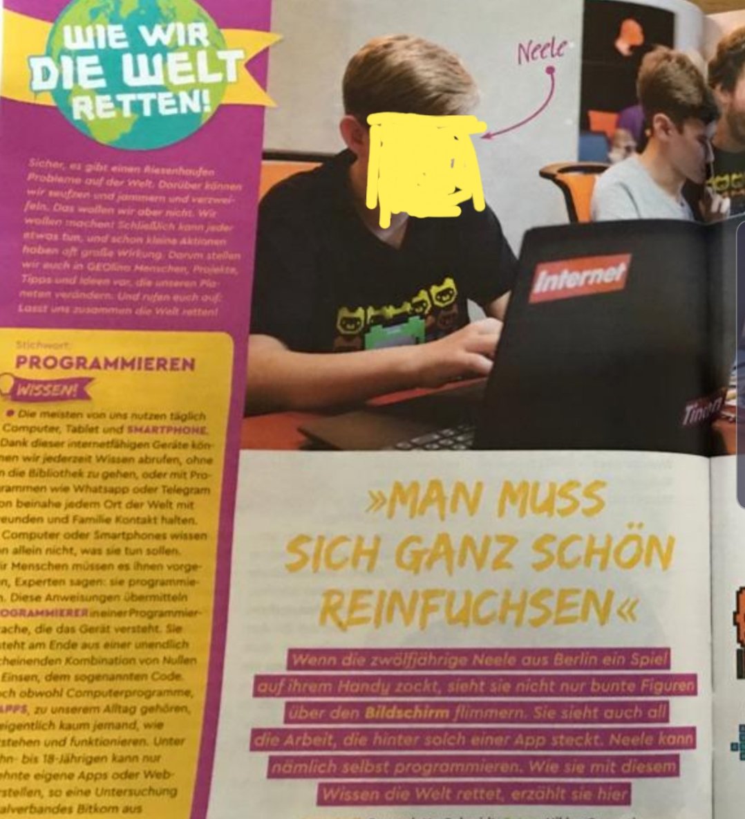 TiloWinkler's tweet photo. Ein stolzer Papa empfiehlt die aktuelle Ausgabe von GEOlino. Aus Gründen.
#Codingirls #codingkid https://t.co/FrZHhNaon3