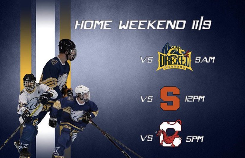 SJC_RH's tweet photo. The @SJCNY Golden Eagles look to stay 🔥 and build on their early season success when they play in front of the hometown crowd this weekend at @Skate_Safe in Old Bethpage. Come down to support the boys as they take on Drexel, Syracuse and Cortland. #SJCRH https://t.co/aeNfsv2TId