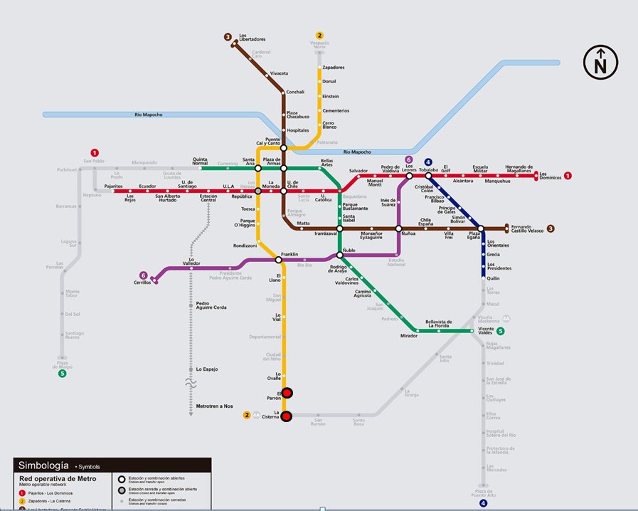 12:55 hrs. ACTUALIZACIÓN DE MAPA!  

- Las estaciones en negro, son las disponibles para el servicio.
- Las que están en rojo, NO están disponibles en este momento.
-Las que aparecen en plomo, NO están habilitadas para el servicio.