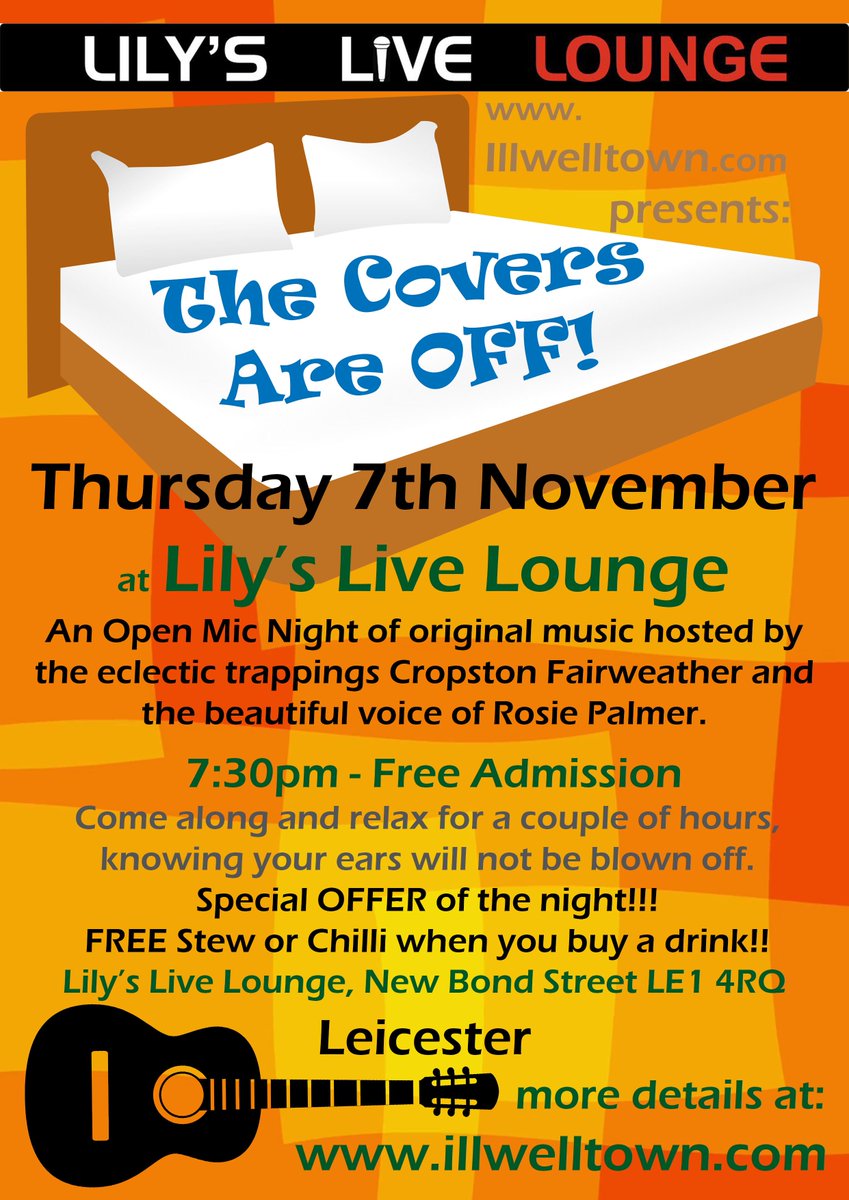 illwelltown's tweet photo. We don't just promote what's going on in Illwell Town, you know! Look at this Leicester people. A free show and free food when you buy a drink! What's not to love? https://t.co/b6ewNUPXov