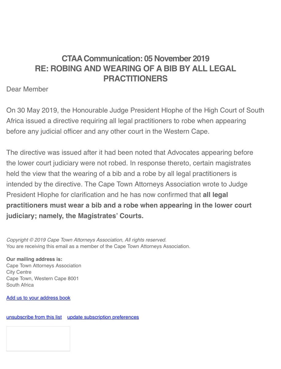 _SALegalAttire's tweet photo. 📍NOTICE OF #ROBING AND WEARING OF A #BIB BY ALL #LEGAL PRACTITIONERS

Kindly #retweet if you know of anyone who will benefit from this information. #SouthAfrica #LLB #Attorney #Advocate #Court #Magistrate https://t.co/X3C1OBcXS2