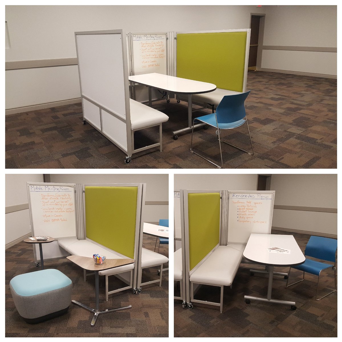 swiftspaceinc's tweet photo. Our Rendezvous in @UofT! Easily and quickly reconfigured makes for a simple solution for libraries. Accommodate any group project with our mobile meeting booth!
#mobilemeetingbooth #flexiblefurniture #libraryinteriors #librarydesign #mobilefurniture https://t.co/mL2xWt30vn