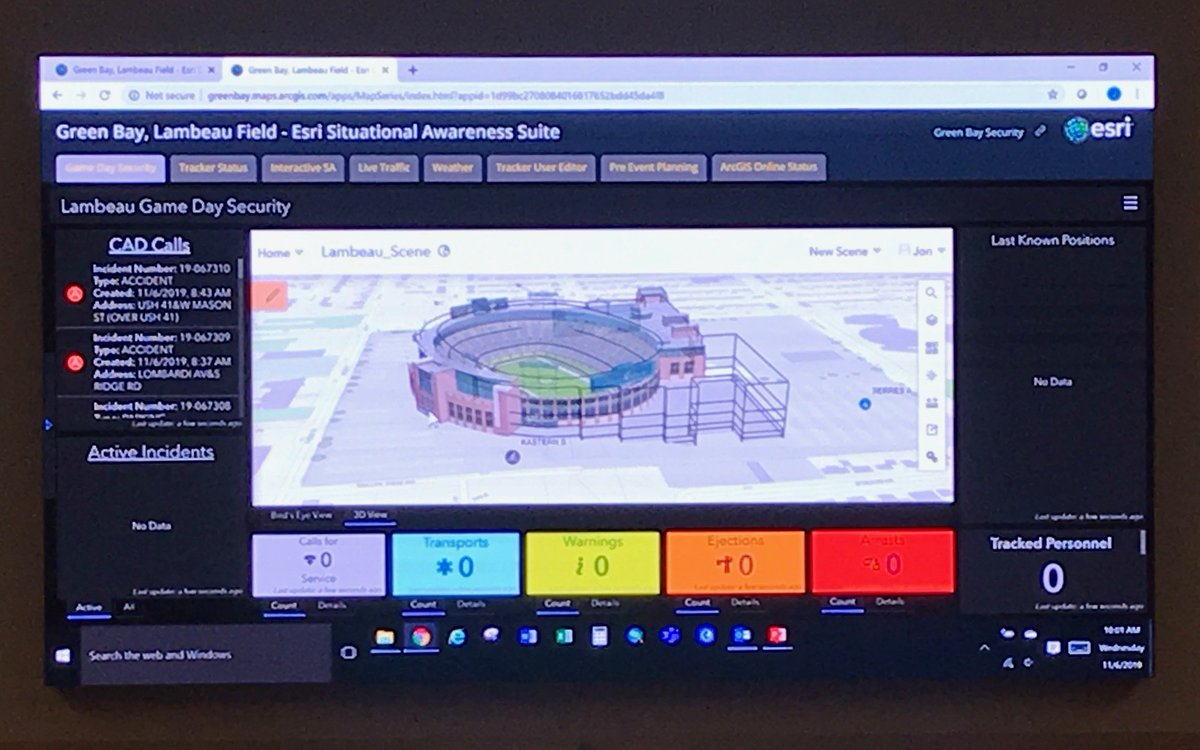 GIS_Bandit's tweet photo. .@CityofGreenBay & @GBPolice leverage the #ArcGIS platform for #NFL #SituationalAwareness - @EWUG plenary session
#GreenBay #Wisconsin #EWUG #LawEnforcement #security #govtech #esri #TheScienceOfWhere #GIS #mapping #maps @Esri @EsriSLGov https://t.co/xyZHdjX3IE