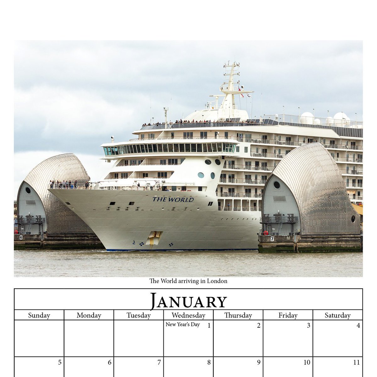 ThamesPics's tweet photo. January's photo in the 2020 #Thames calendar shows The World squeezing through the Thames Barrier. The ship has about 160 private residential apartments on board and visits London every couple of years. #MSTheWorld

https://t.co/DZIKmfbUdb https://t.co/1Ck4E6ba7C