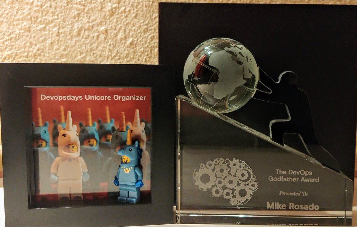 MikeRosTX's tweet photo. @patrickdebois @KrisBuytaert This was my humbling WOW moment for me as well on Monday Oct. 28th, to have received this award in front of a worldwide community of 150+ organizers at @DevOpsDaysGhent 10th Anniversary. Thanks @PatrickDebois! #DevOps4Life ๐คโฅ๏ธ๐ง โ๏ธ https://t.co/v1LCB3DA03