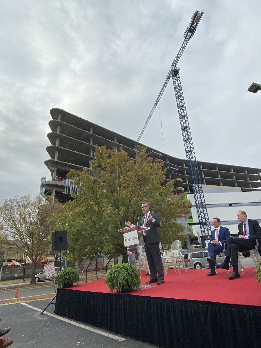 davidfholt's tweet photo. At least one thing separates cities on the move &amp; cities that aren’t: CRANES.    Fortunately, we have them all over town. Today was an opportunity to celebrate the topping-out of the new tower at OU Medicine (my birthplace 40 years ago, when it was known as Presbyterian). https://t.co/fkfbRp5ntM