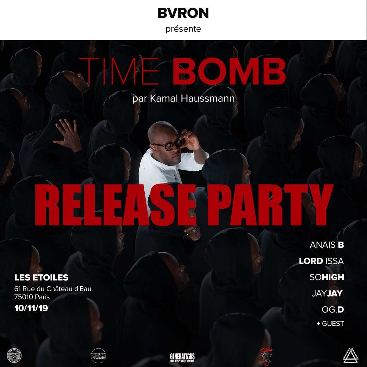 Qui sera présent dimanche soir aux Étoiles pour la Release Party du livre #TIMEBOMB de <a href="/kamalhaussmann/">Kamal Haussmann</a> ? Les DJ’s <a href="/iamanaisb/">DJ Anais B</a> <a href="/djlordissa/">𝔻𝕁 𝕃𝕆ℝ𝔻 𝕀𝕊𝕊Ä</a> <a href="/iamsosohigh/">SoHigh</a> @ogdrico et <a href="/doublejayhyde/">Jay.Jay ▼</a> vous préparent un bordel incroyable ! 
Entrée gratuite sur liste avant 00h30 : facebook.com/events/9379928…