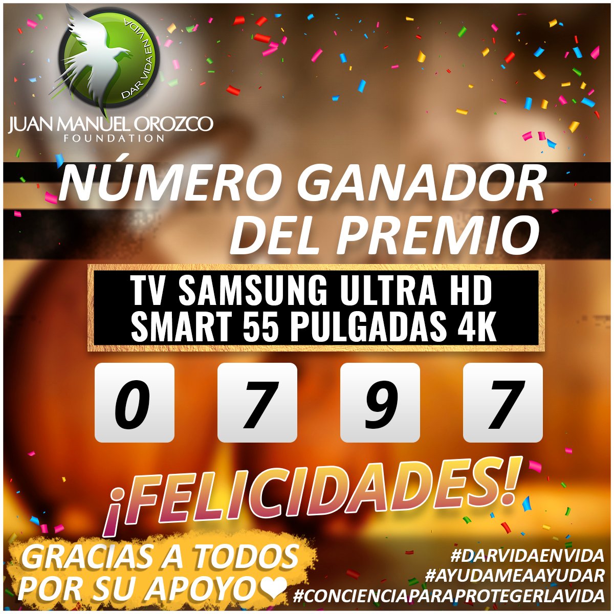 FoundationJMO's tweet photo. ‼‼@FoundationJMO Anuncia El Numero Ganador de las dos Rifas TV SAMSUNG 55 PULGADAS 4K.‼‼
Número Ganador: 🌟 0797 🌟 🎉🎊
Entra al link 👇
https://t.co/jmgCbdbntx
#DARVIDAENVIDA💖
#CONCIENCIAPARAPROTEGERLAVIDA✨💞
#AYUDAMEAAYUDAR✨
#DALELIKEALAPAGINA👍
#COMPARTEESTAPUBLICACION https://t.co/m6sCBY3ikK