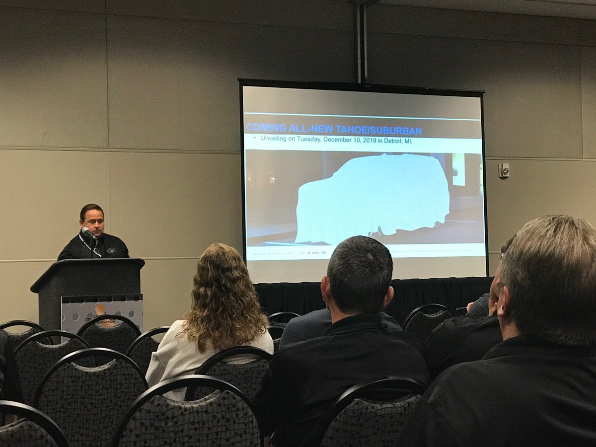 kerrindustries's tweet photo. Day 1 at #CWFLEET - #COPSWEST REIMAGINED was a success. Special thanks to Steve Tyler of #Ford and Kelly Palmer of #GM for their excellent presentations. We look forward to the unveiling of the 2021 #Tahoe on December 10, 2019! https://t.co/3FxX7g8Boa