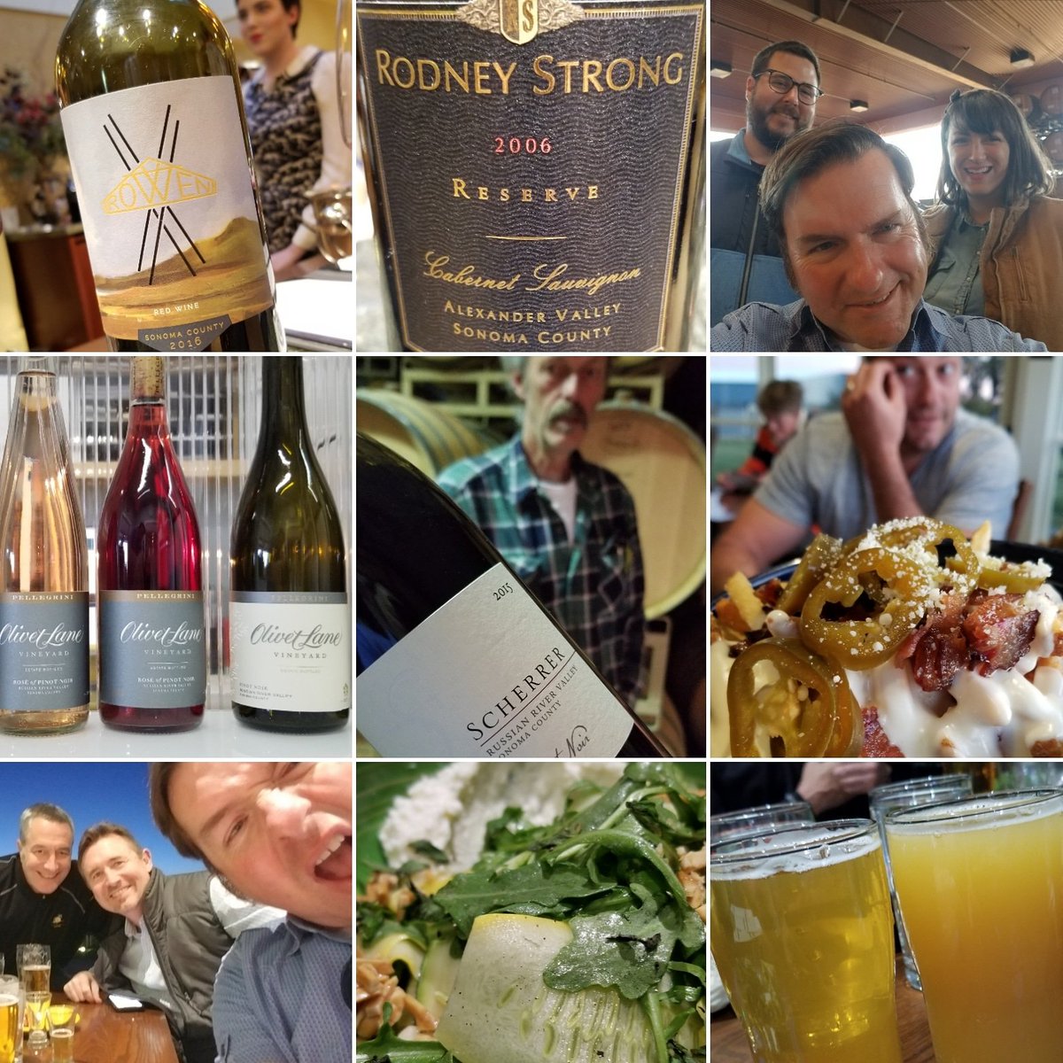 On #WineWednesday, fun pix touring/tasting #SonomaCounty #wines at #ScherrerWines, #RodneyStrong #DavisBynum, #RowenWineCo, #OlivetLane, #PellegriniWines, #TheLarsenProject & finish at #RussianRiverBrewery in Windsor! / #sonomastrong❤️ #beer #wine #SonomaVintners #gatherinsonoma