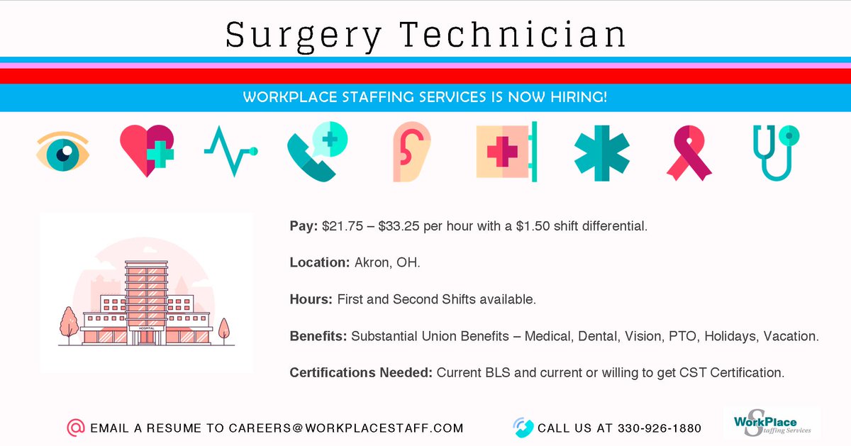 We are currently in search of a Surgical Technician for this esteemed medical practice

Apply below or by sending a resume to careers@workplacestaff.com!

#surgerytech #workplace #workplacestaffing #jobs #jobopening #careers #jobopening #medical #hospital

workplacestaff.com/jobs/surgical-…