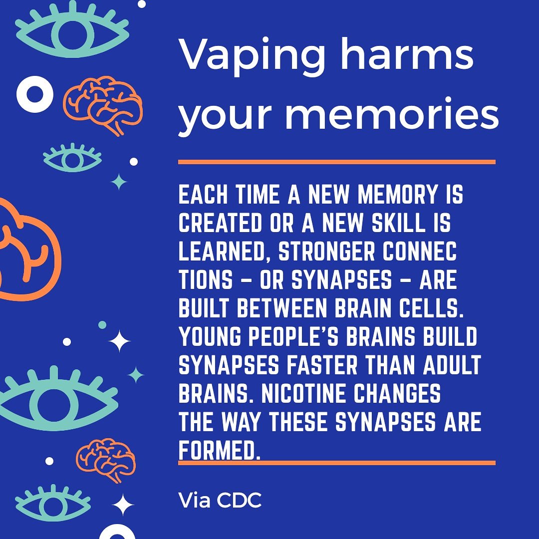 WestWarwickSADD's tweet photo. When you vape, nicotine affects the way your brain makes memories
#wwhsdone #WWHS #riendgame #kickbutts #staand #youth #finishit #education #rhodeisland #ditchjuul #parentsagainstvaping #studentsagainstvaping #nicotineaddiction #flavorshookkids https://t.co/KRDTJBgkse