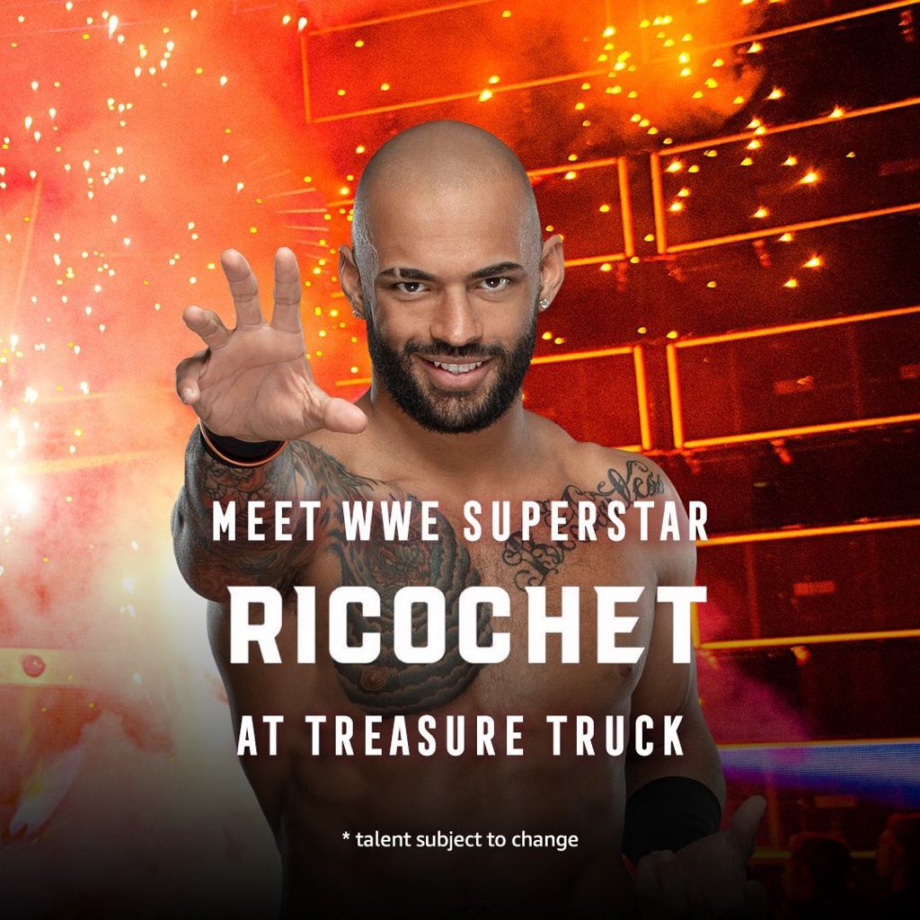 BritWresRevival's tweet photo. But wait, there’s more!! A special guest appearance has also been confirmed from #RAW Superstar @KingRicochet  who will be at the  Amazon Treasure Truck at New Bailey, Manchester from 11am - 1pm on Friday 8th November. https://t.co/qnCAw8sXnY