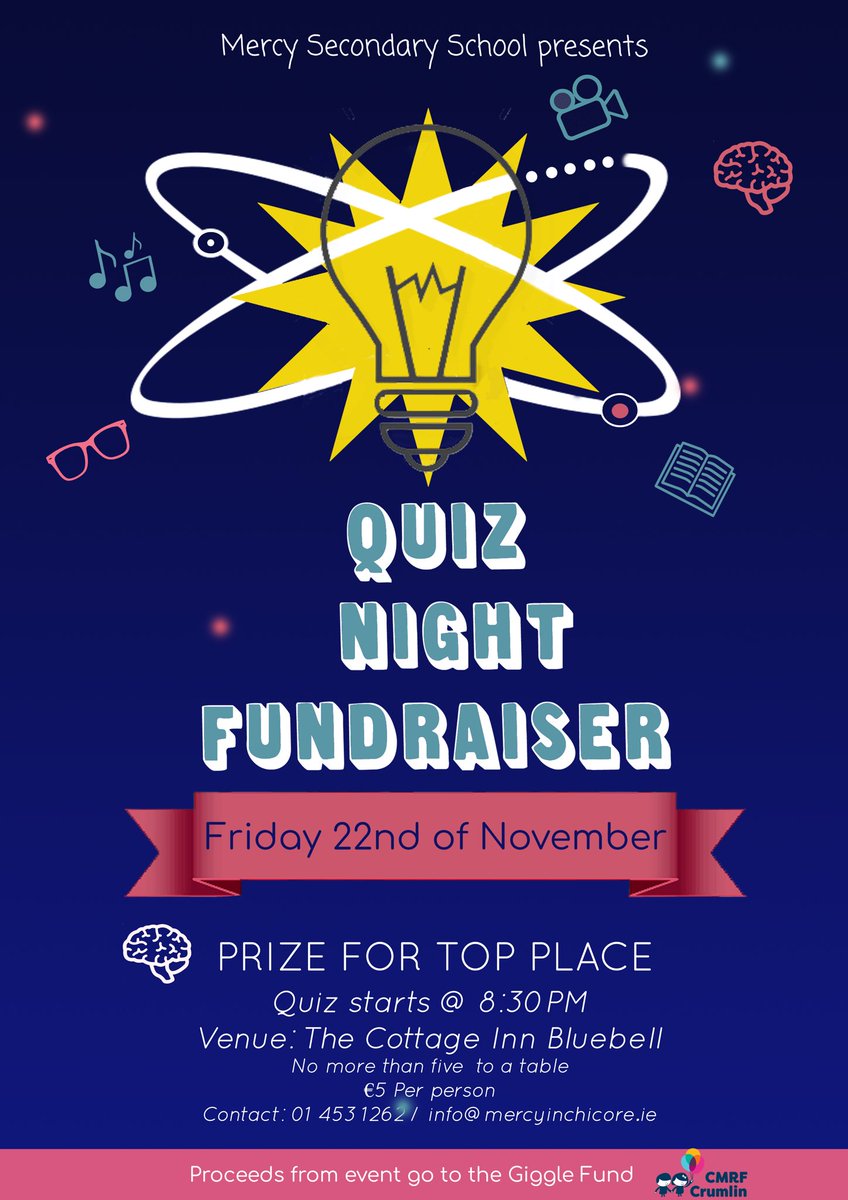 mercyinchicore's tweet photo. QUIZ NIGHT π
Friday 22nd November
The Cottage Inn Bluebell
Fundraiser for our school variety show.
We would love to see you there to support our students π Spot prizes and raffle on the night. We are all really looking forward to it #Fun #Community #GoMercy https://t.co/F5RYeDBj6Z