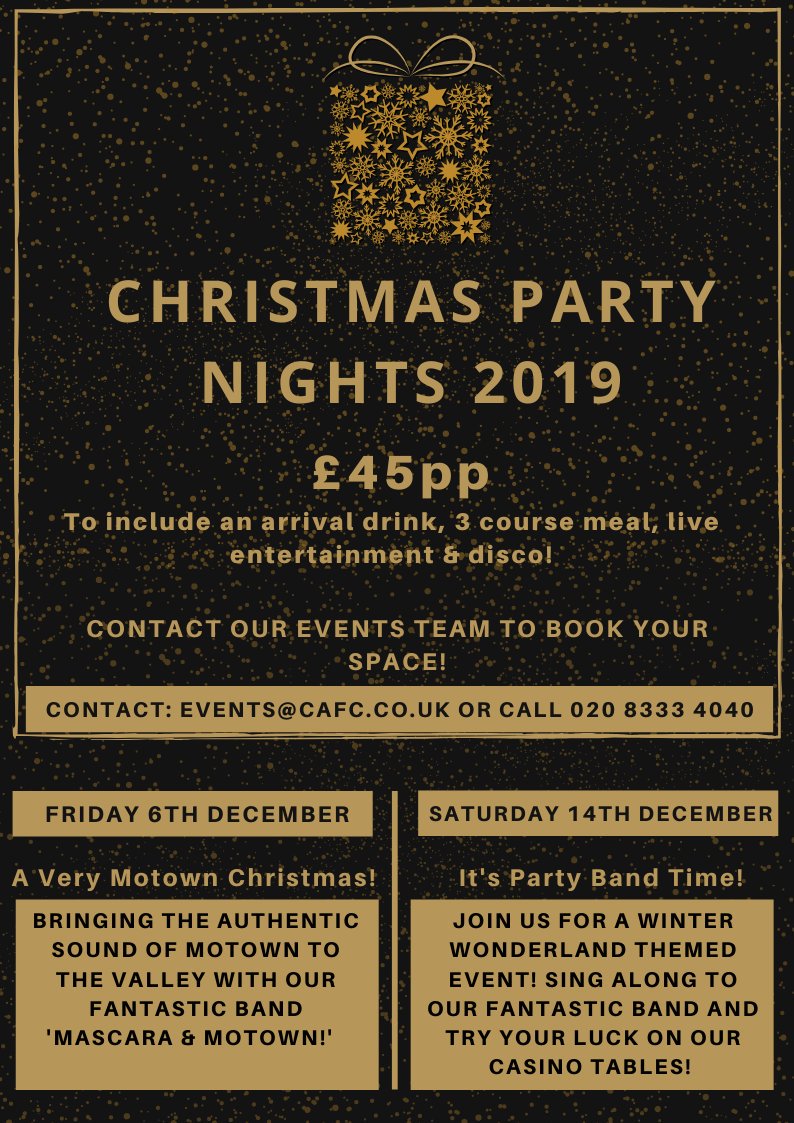 CharltonEvents's tweet image. Only one month to go until our shared Christmas parties begin!! If you haven't booked yet, give us a call to book. We still have a few places left 🤶🥂🎅

#charltonevents @_creativevents @CAFCofficial #CountdowntoChristmas
