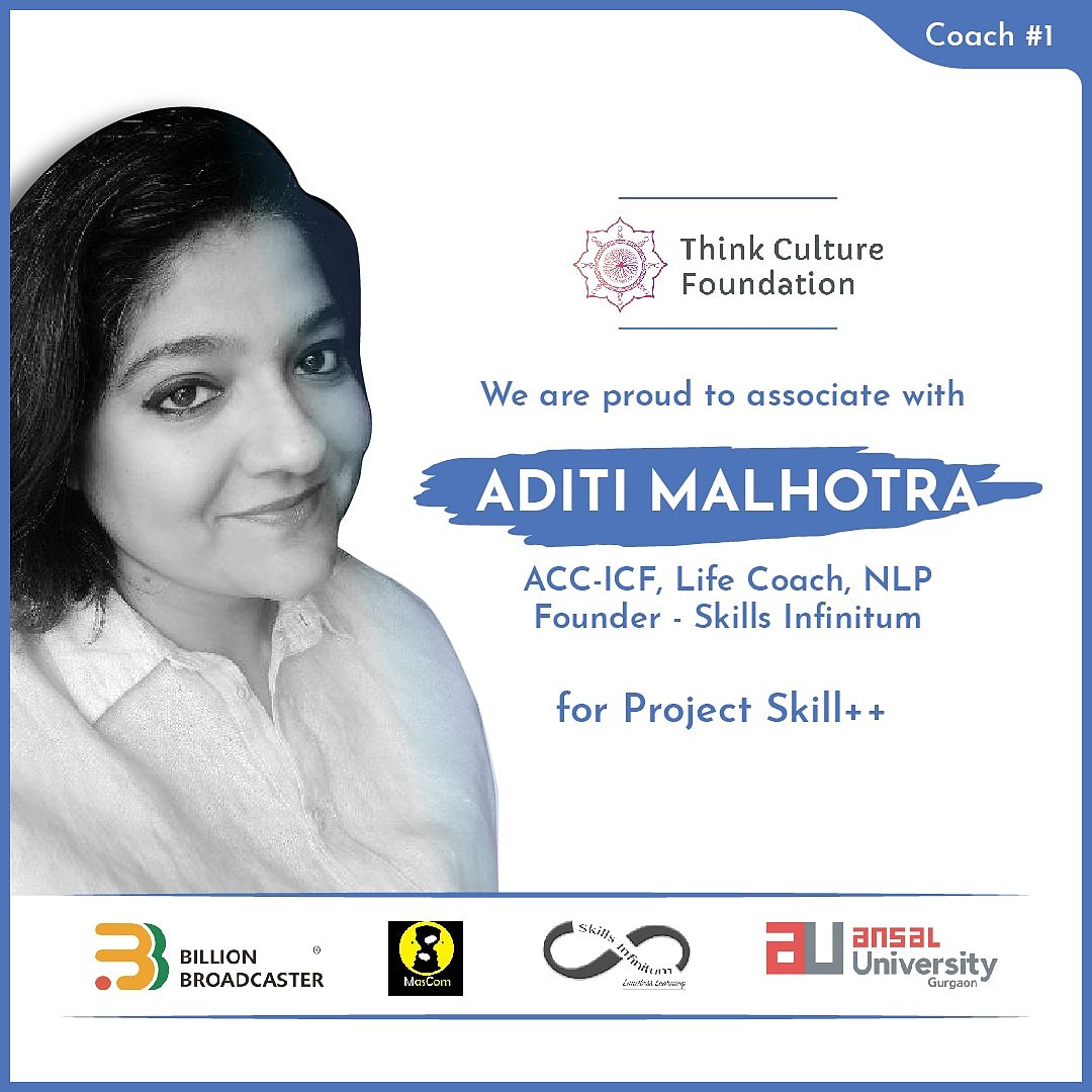 wethinkculture's tweet photo. We’re glad to introduce Aditi Malhotra; coach for Project Skill++ (in association with @Billion_Media)

#WeThinkCuture #projectskill #softskills #softskillstraining #TCF #empowerment #youth #empoweringyouth https://t.co/wbU0tyU3jT