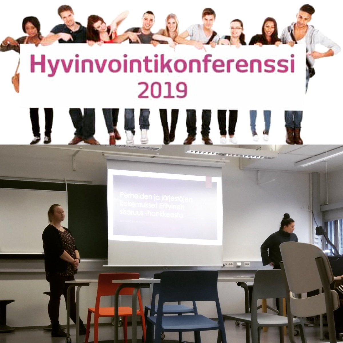 PakarinenTuija's tweet photo. #sosiaalijaterveysala 'n opiskelijat estraadilla tänään ja huomenna @SavoniaAMK esittelemässä opinnäytetöitään yli ammattirajojen.  #ylpeästiamk #hyvinvointikonferenssi https://t.co/8NbZZuWFz7