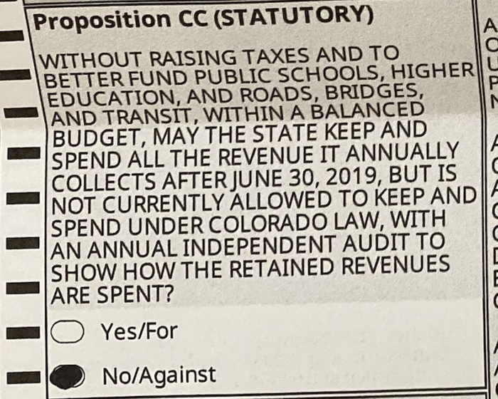 RichardDaleT's tweet photo. @kimmonsonshow @JonCaldara @i2idotorg @MichaelCLFields @CORisingAction @GeorgeBrauchler @heidiganahl @NoOnPropCC @lauracarno Here's one truth about CC: despite the lies of the supporters, specifically the fine gentlemen at @ProgressNowCO, CC was a TAX INCREASE. How do we know this? The ballot question was in ALL CAPITAL LETTERS. #copolitics #NoOnPropCC https://t.co/9KlGcwZRNi