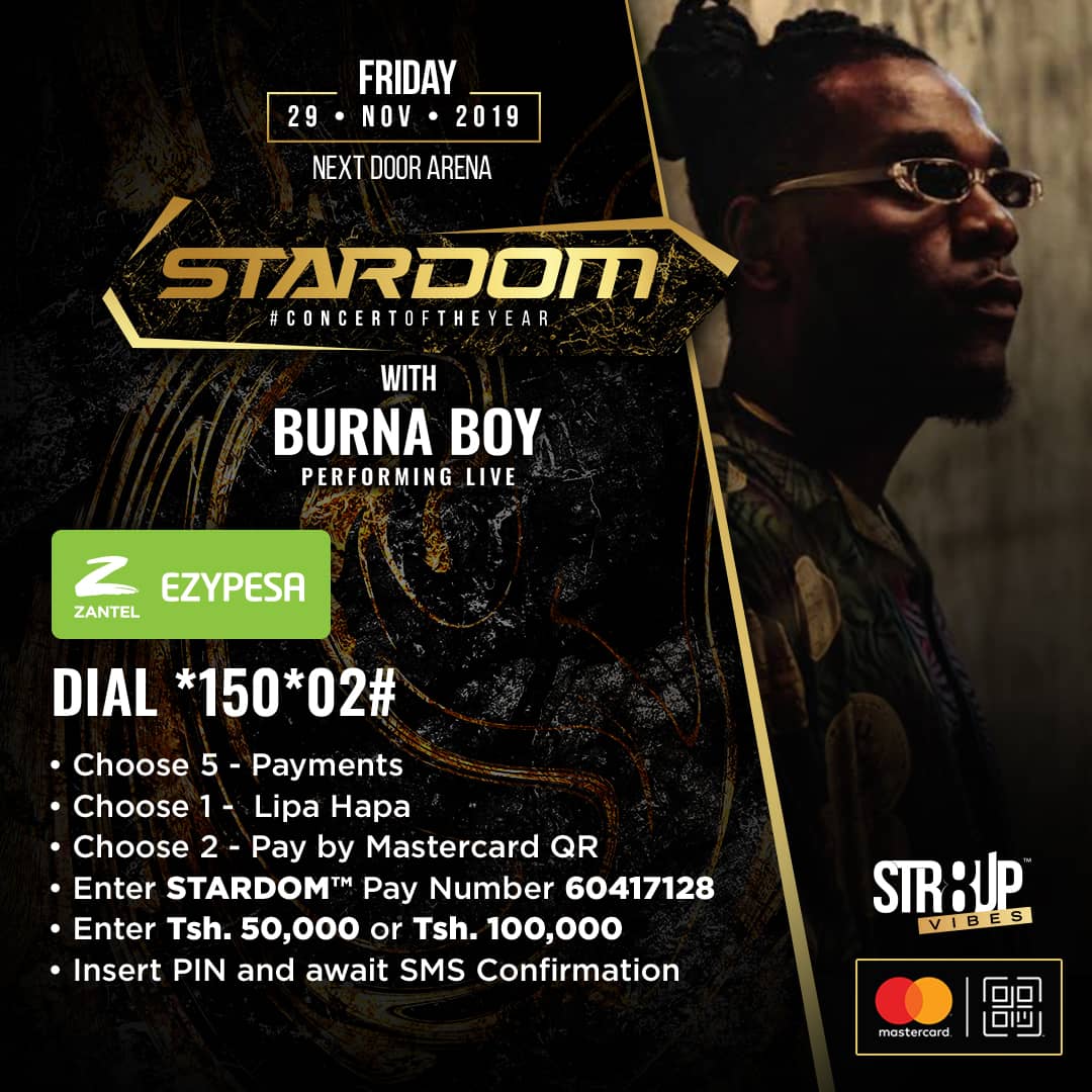 samstigdgmasaki's tweet image. Due to popular demand we've added another payment method! So there are no excuses for you not to get your ticket to STARDOM™ with @burnaboy Live on the #29thNov at #NextDoorArena #ConcertOfTheYear🇹🇿 #Str8upVibes
.
.
Get your tickets before the prices go up!