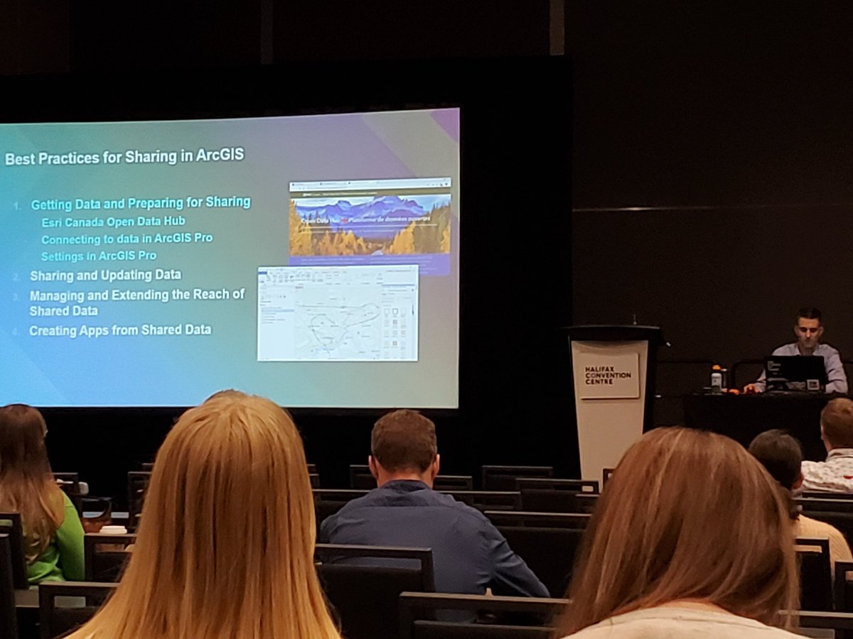 ben_eos's tweet photo. Day 2 sessions have started.
"How you can bring value to yourself and others by sharing data" -  @mgregotski talking about Best Practices for Sharing in ArcGIS. #EsriCanadaUC https://t.co/vFXJUv5mzA