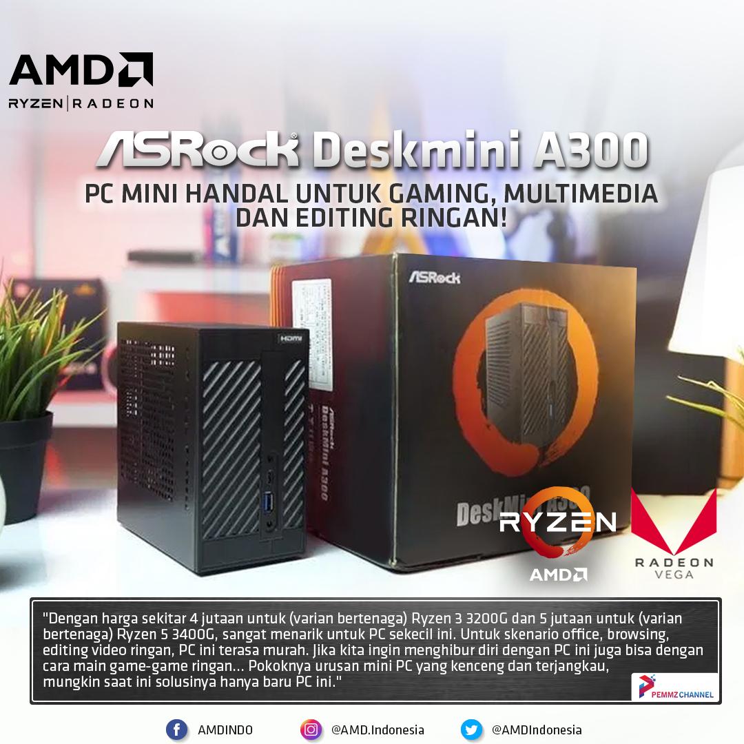 AMDIndonesia's tweet photo. Buat yang ingin punya mini PC dengan harga terjangkau, desain yang ringkas dan tenaga yang tangguh berkat tenaga #Ryzen Desktop APU dengan grafis #Radeon Vega, kamu bisa pilih ASRock A300M! https://t.co/yGqoXYUyaE