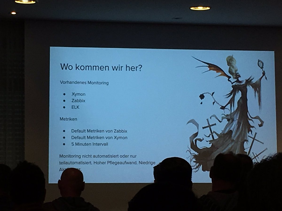Interesting talk by <a href="/rwaffen/">@rwaffen</a> how his monitoring is evolving - starting from #Xymon #OSMC