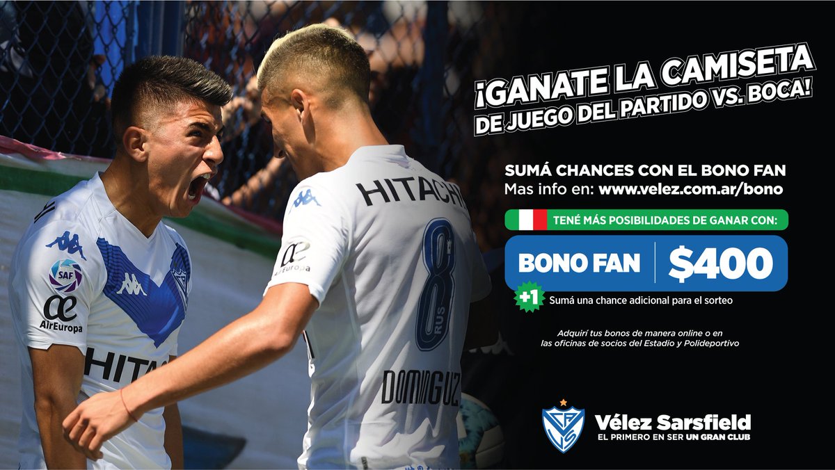 Velez's tweet photo. Ser socio siempre tiene sus beneficios.
👍🏽 Ampliá tus chances con el #BonoFan
Todos los socios que asistan al Estadio José Amalfitani participan del sorteo. https://t.co/Me2UU7rXK7