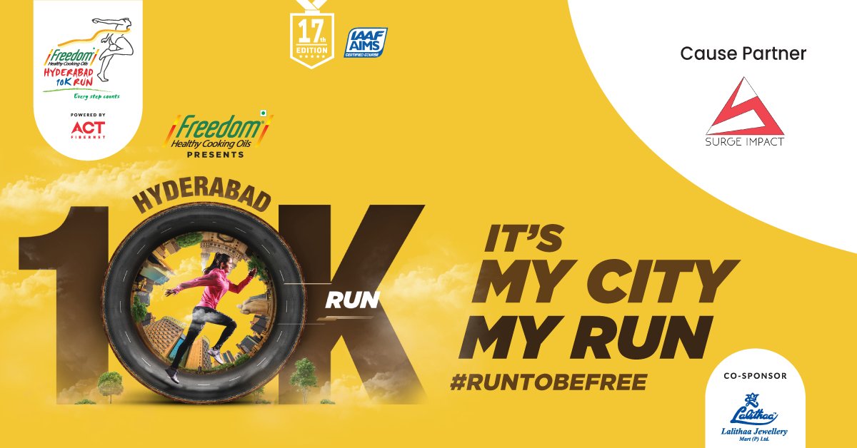 Hyd_10K_Run's tweet photo. Make a difference to your health and someone else's life with our Cause Partner - Surge Impact. Buy a Charity BIB and Run at the 17th Edition of #Hyderabad10KRun.  

Visit today: https://t.co/x3LhwyyT4M 

 #Runtobefree #EveryStepCounts #mycitymyrun #Marathon #Running https://t.co/nXU9n6i7Xq
