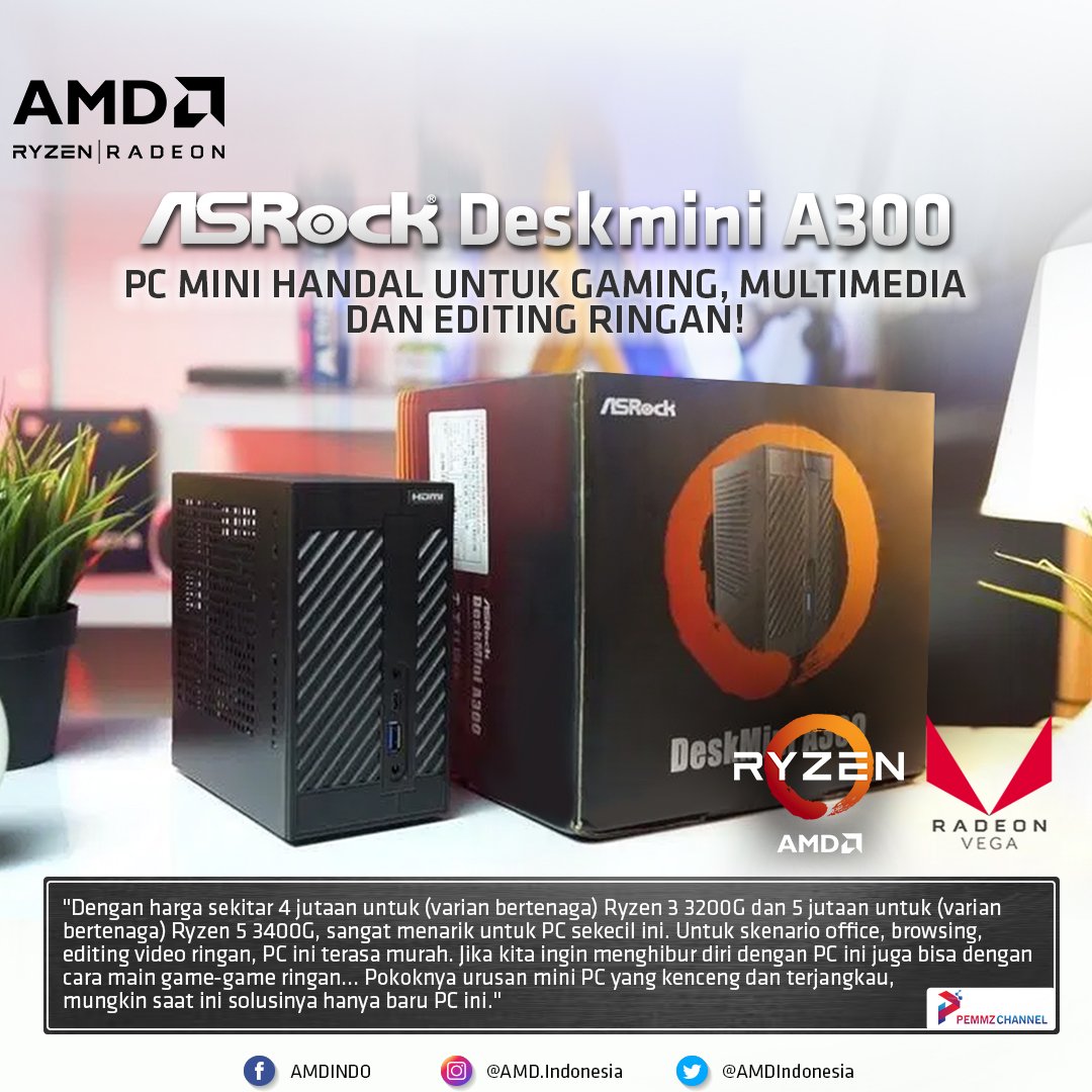 AMDIndonesia's tweet photo. Dengan ukuran mungil dimana bisa dipegang dengan satu tangan saja, tentu kamu akan mudah meletakkannya dimana saja tanpa perlu khawatir membuat ruangan penuh. Ingin tahu keunggulan PC mungil bertenaga #Ryzen Desktop APU ini? Simak ulasan selengkapnya di https://t.co/qmUr3kkcy6 https://t.co/XU9p5ekLPG