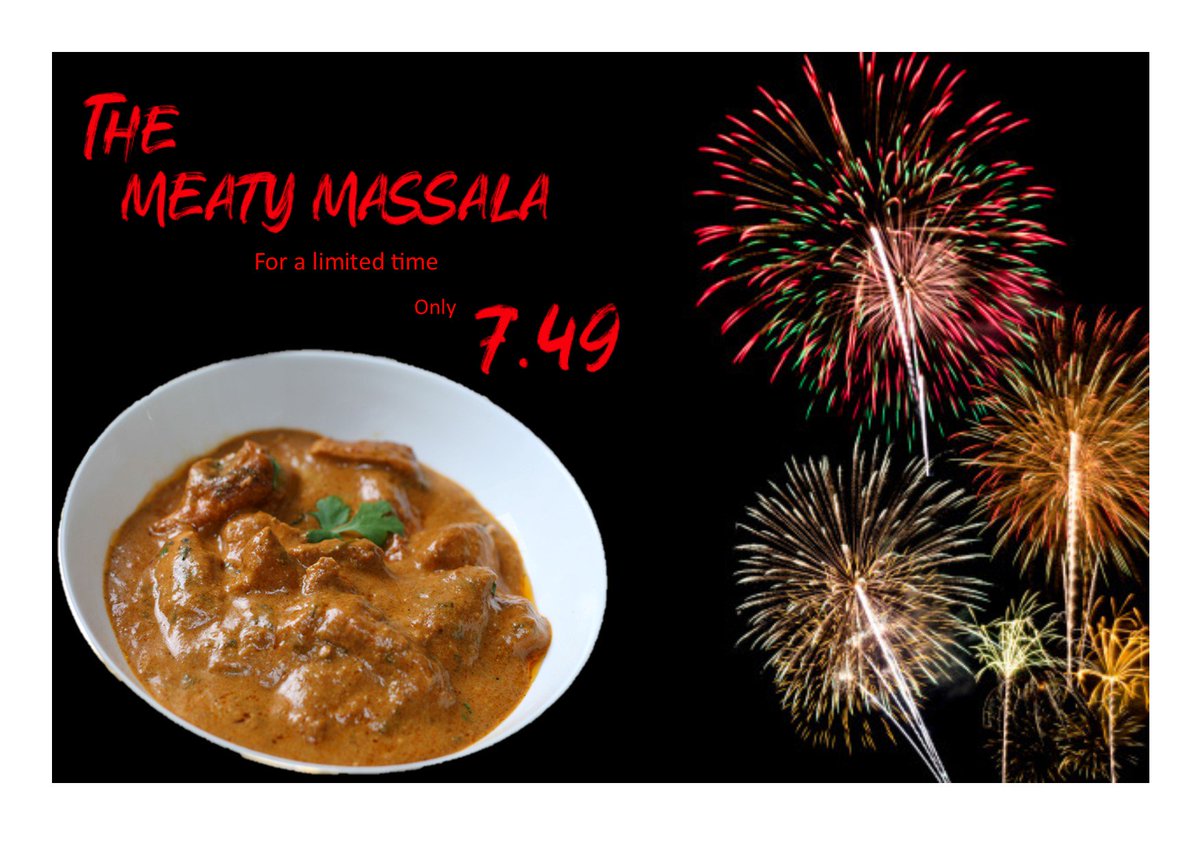 KhoolKurries's tweet photo. Enjoy the limited time offer for the Meaty Massala! Offer end soon!

Spice up your night with Khool Kurries
#indian #curry #food #fireworks #BonfireNight https://t.co/UpR3hl8uFM
